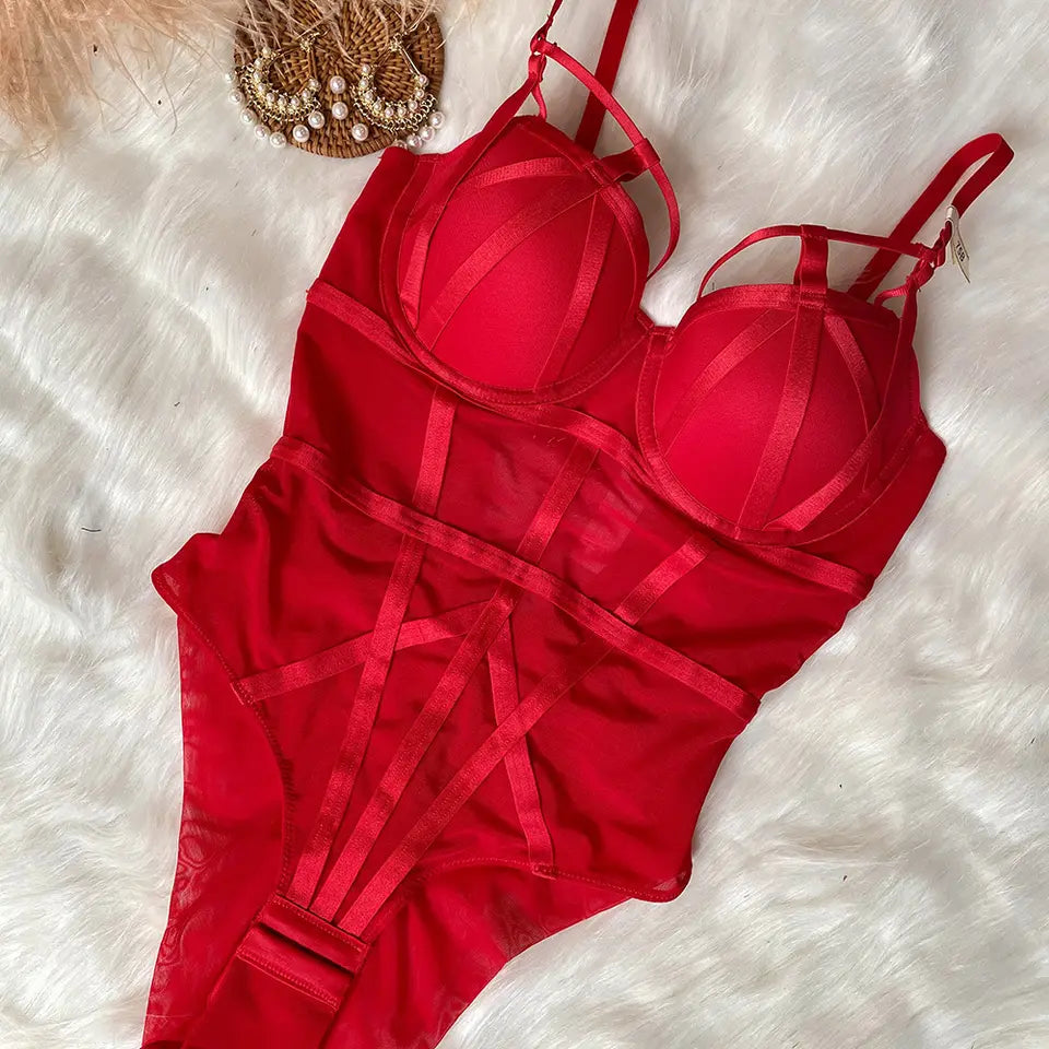 isabella mesh bandage bodysuit by santrea lingerie vancouver